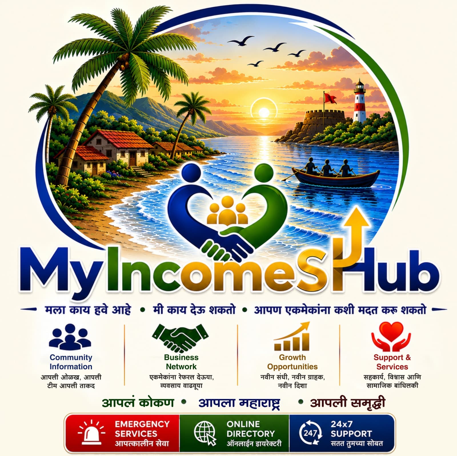MyIncomesHub — मला काय हवे आहे • मी काय देऊ शकतो • आपण एकमेकांना कशी मदत करू शकतो. आपलं कोकण, आपला महाराष्ट्र, आपली समृद्धी.
